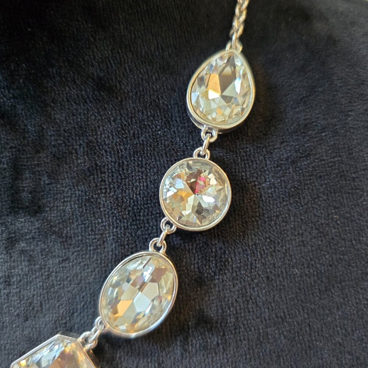 Womens Silver Plated Clear Linked Crystal Stone Collar Necklace w/ Lobster Clasp