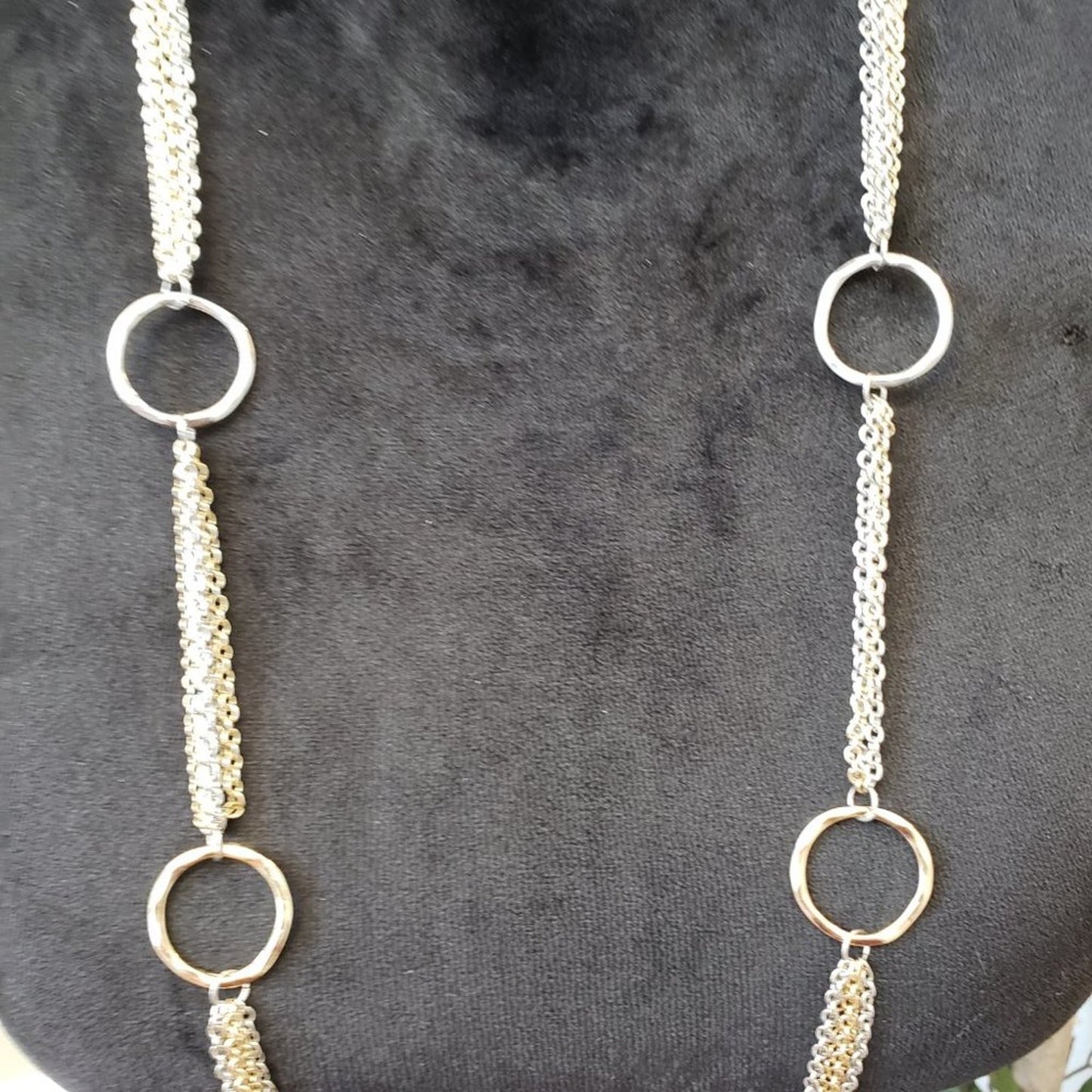 Womens Gold Silver Ring Station Multi-Chain Long Necklace with Lobster Clasp