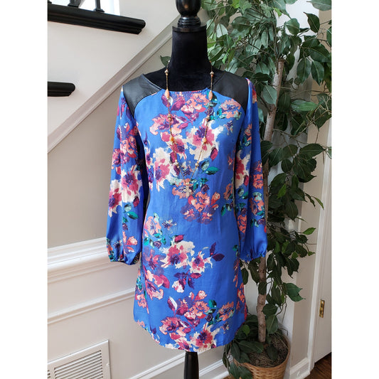 Xhilaration Mini Dress Womens Large Multi Floral Back Zip Long Sleeve Round Neck