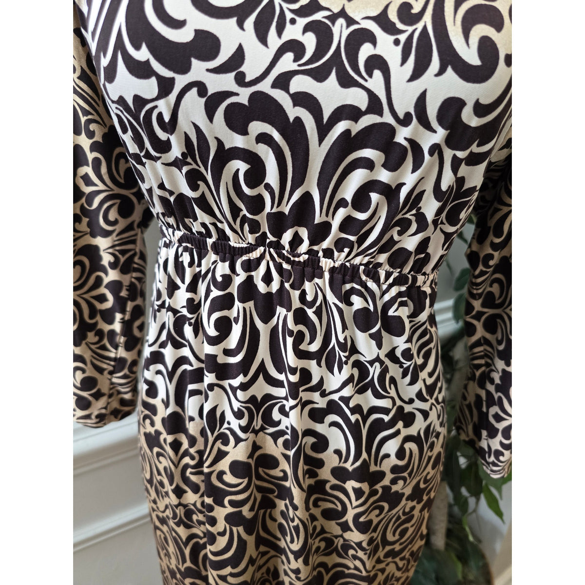 Soma Fit & Flare Dress XL Brown Beige Floral Scoop Dolman Sleeve Casual Pullover