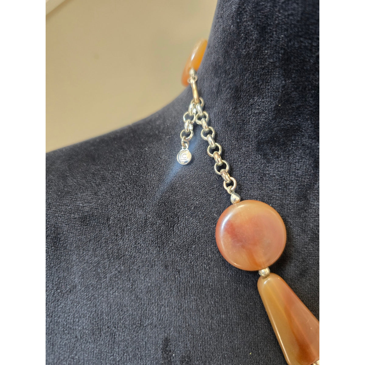 Chunky Orange Gold Tone Geometric Beaded Statement Necklace