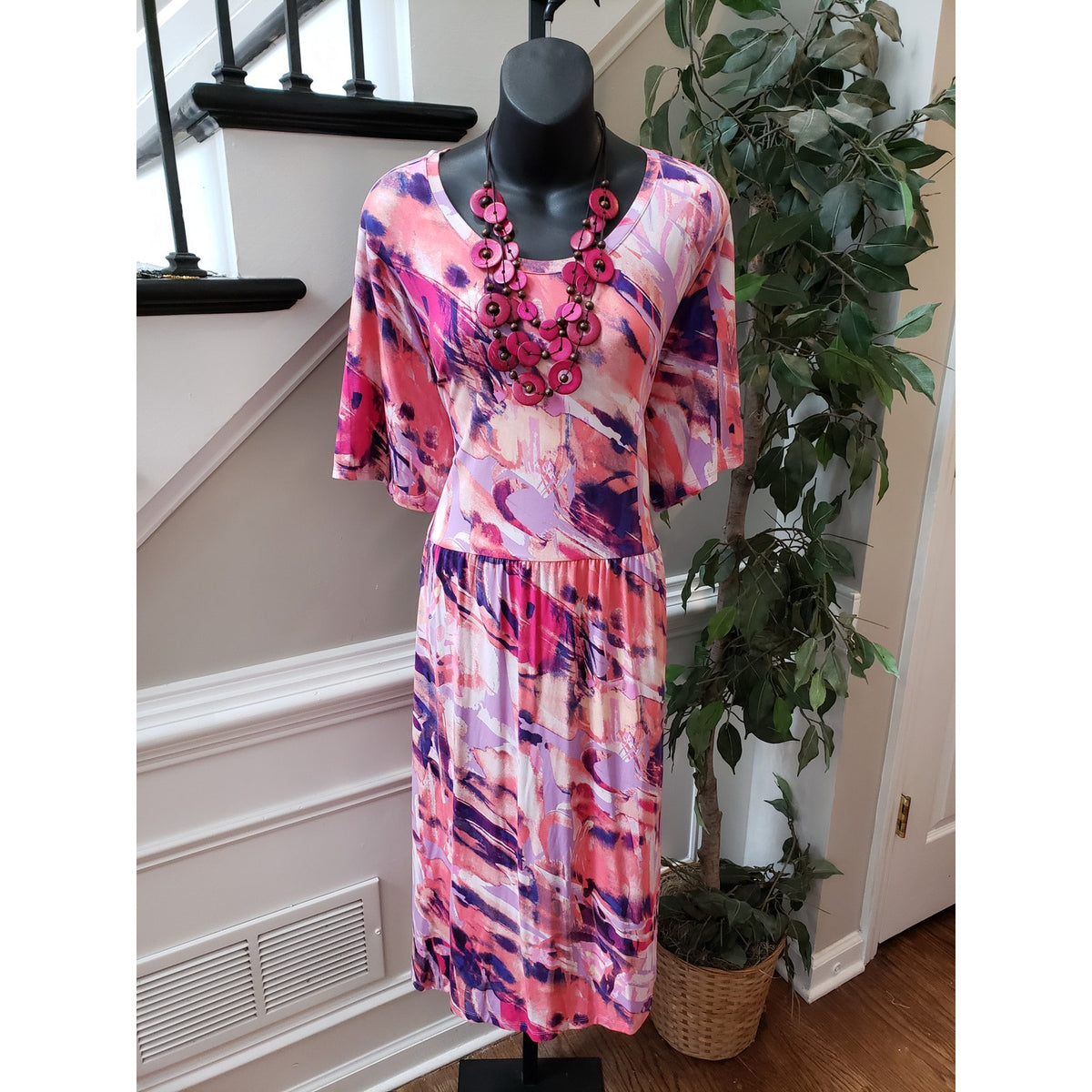 LOGO by Lori Goldstein Dress Women 2X Multicolor Midi Stretch Soft Knit Casual