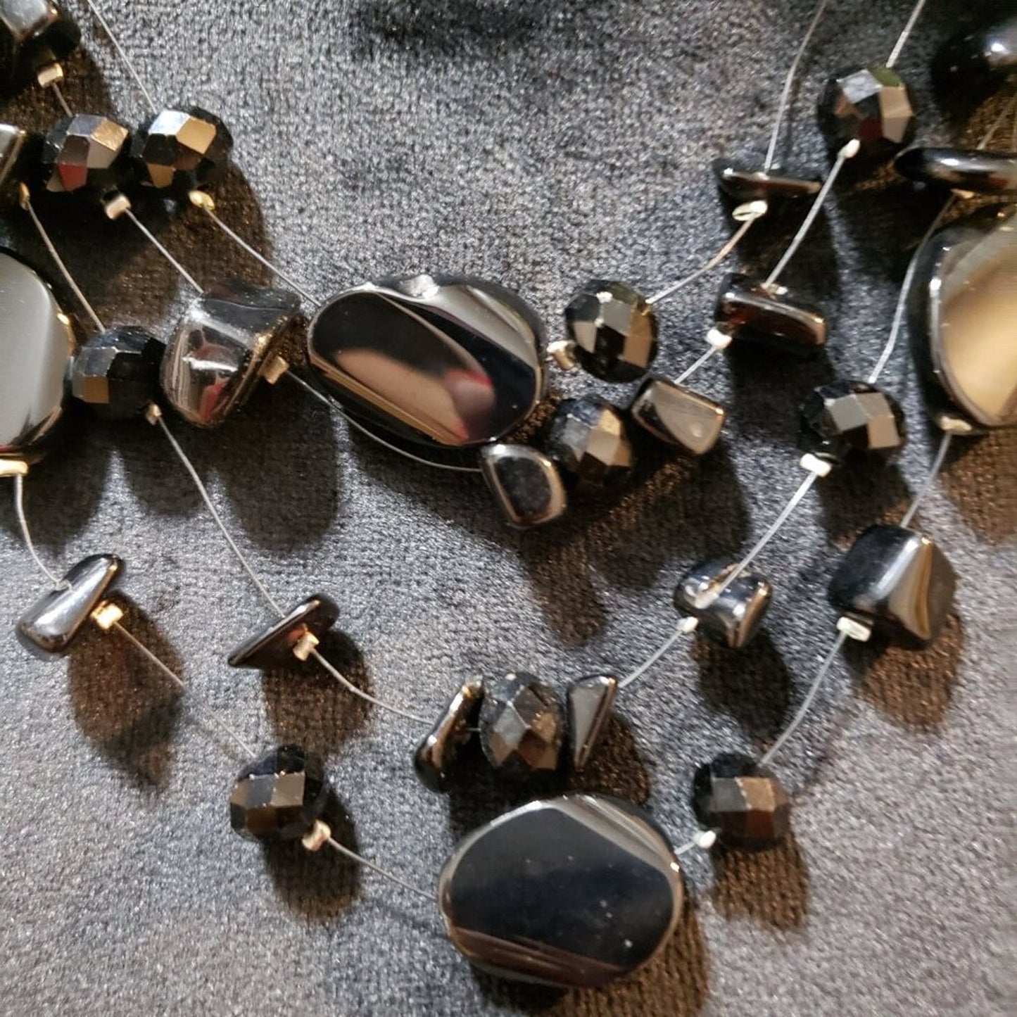 Womens Fashion Black Enamel Stone 4 Layered Necklace Jewelry w/ Lobster Clasp