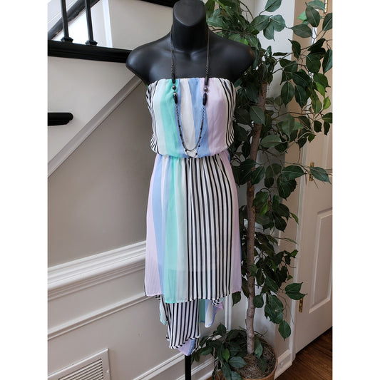 Iris Basic Fit & Flare Dress Women's Medium White Black Striped Off The Shoulder