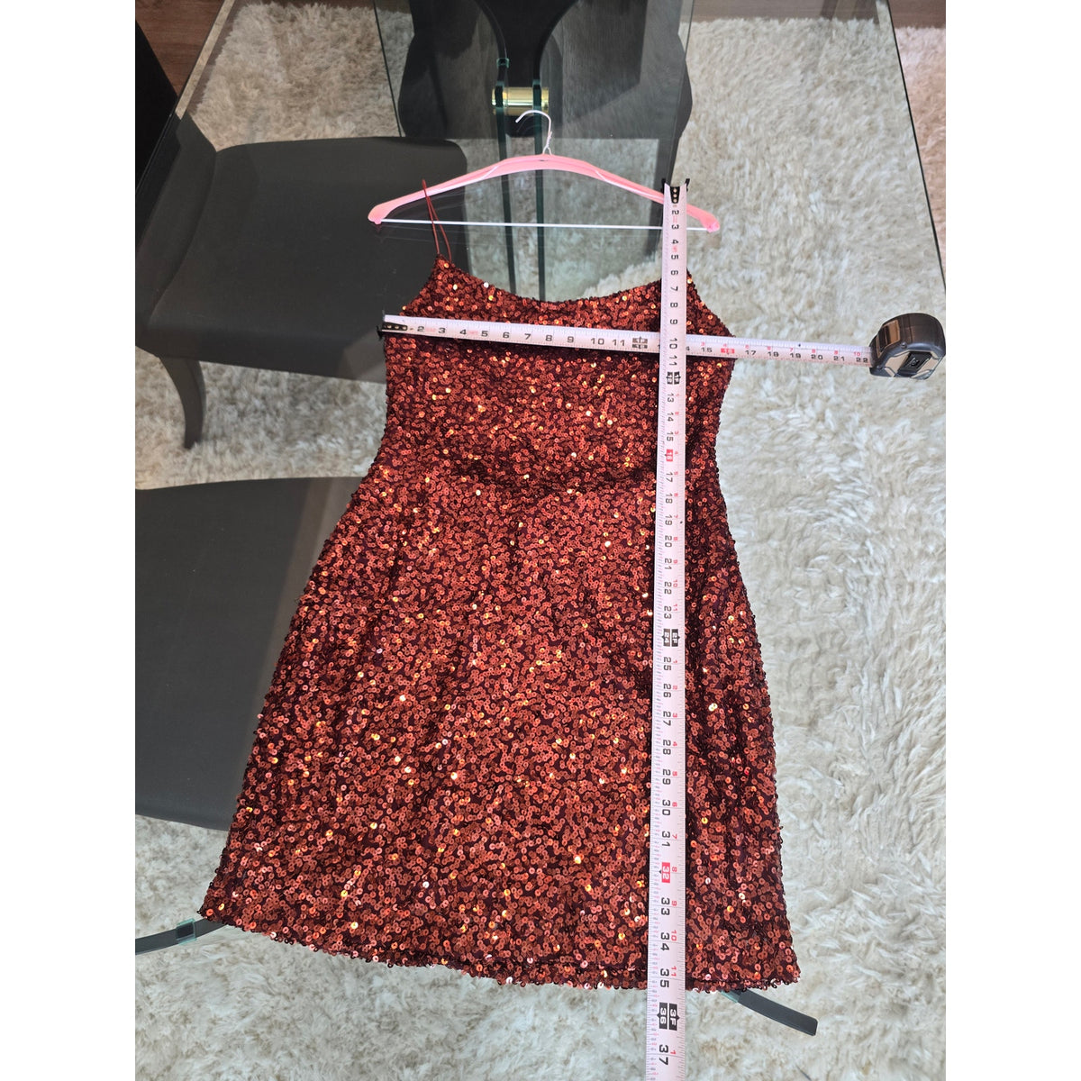 B. Darlin Mini Dress Women's Chest Small Red Sequin Open Back Spaghetti Straps