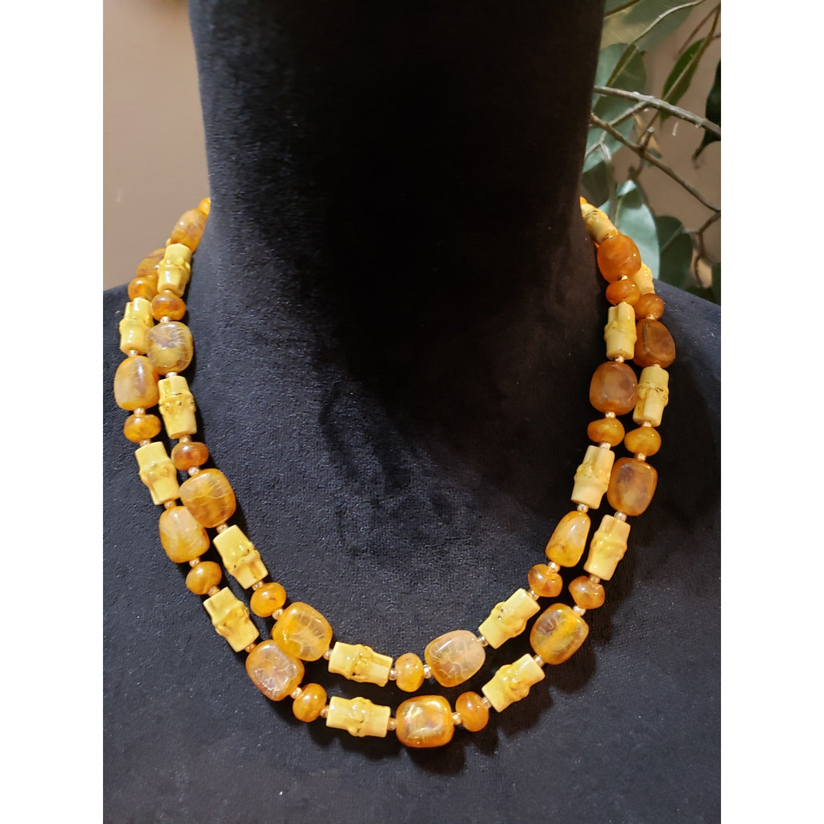 Womens Fashion 2 Strand Baltic Amber Resin Asymmetric Shaped Necklace Jewelry