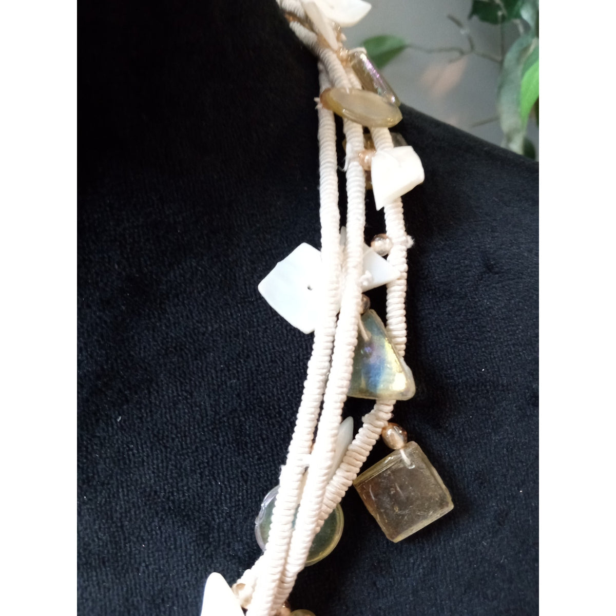 White Mother of Pearl Chip Necklace Multi-Strand Shell Statement Boho Jewelry
