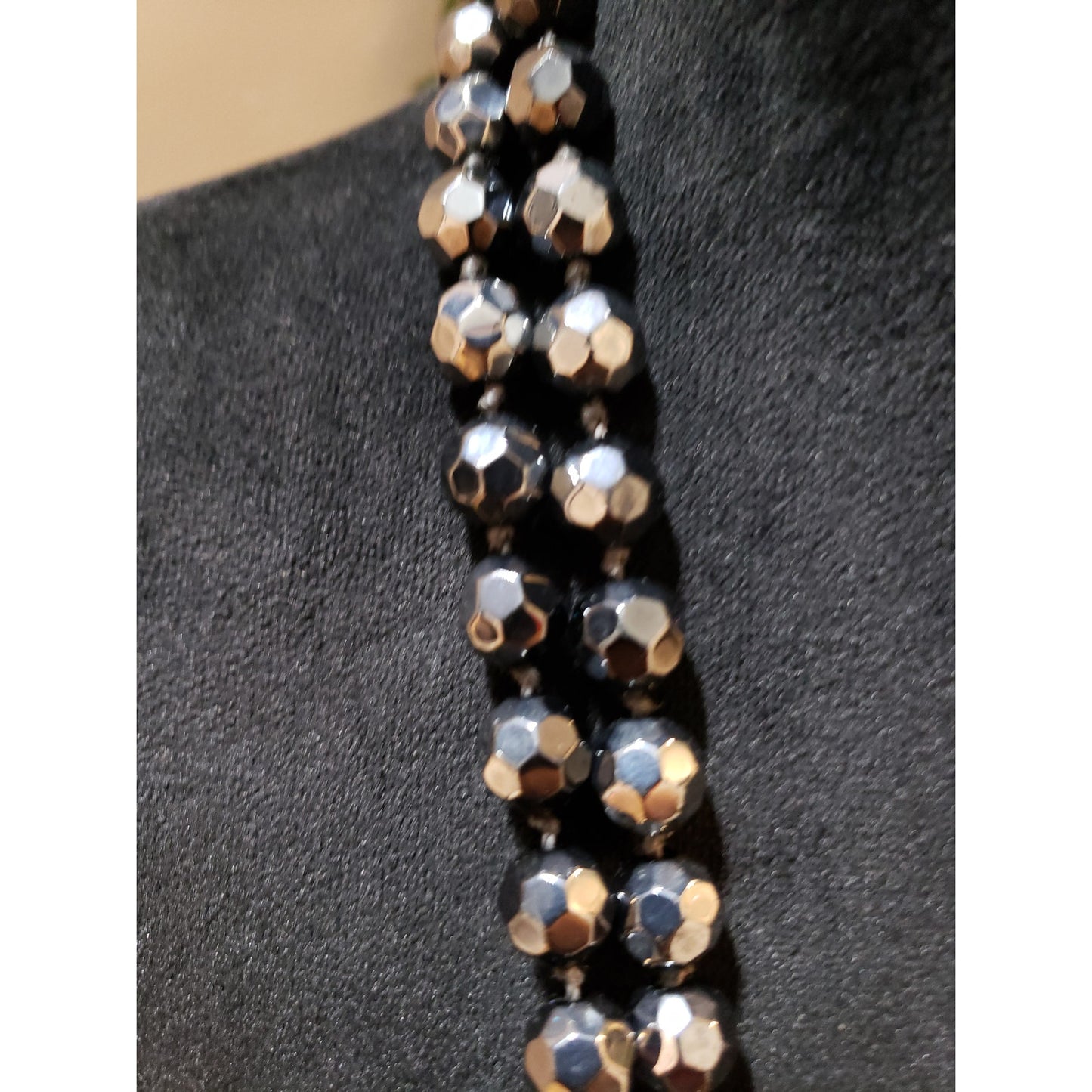 Womens Fashion Shimmering Faceted Glass Black Ball Beaded Long Necklace Jewelry