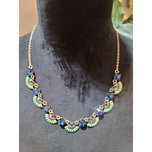 Banana Republic Womens Gold Chain Blue And Green Crystal Necklace Lobster Claw