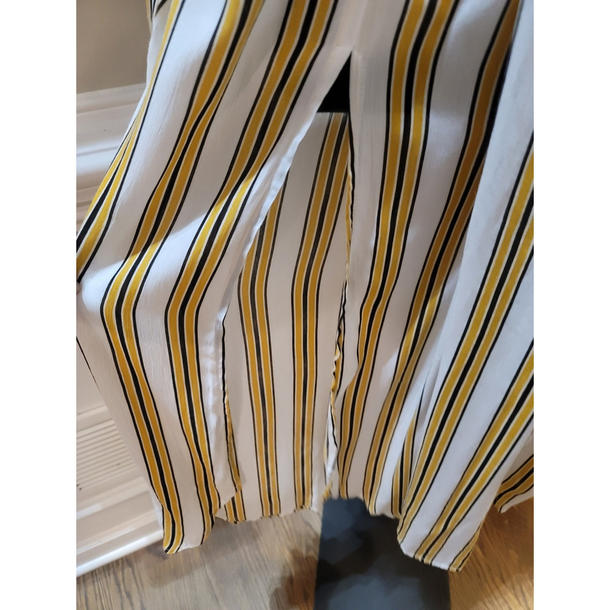 Forever 21 Shirt Dress Women's 2X White Yellow Stripes Collared Long Sleeves