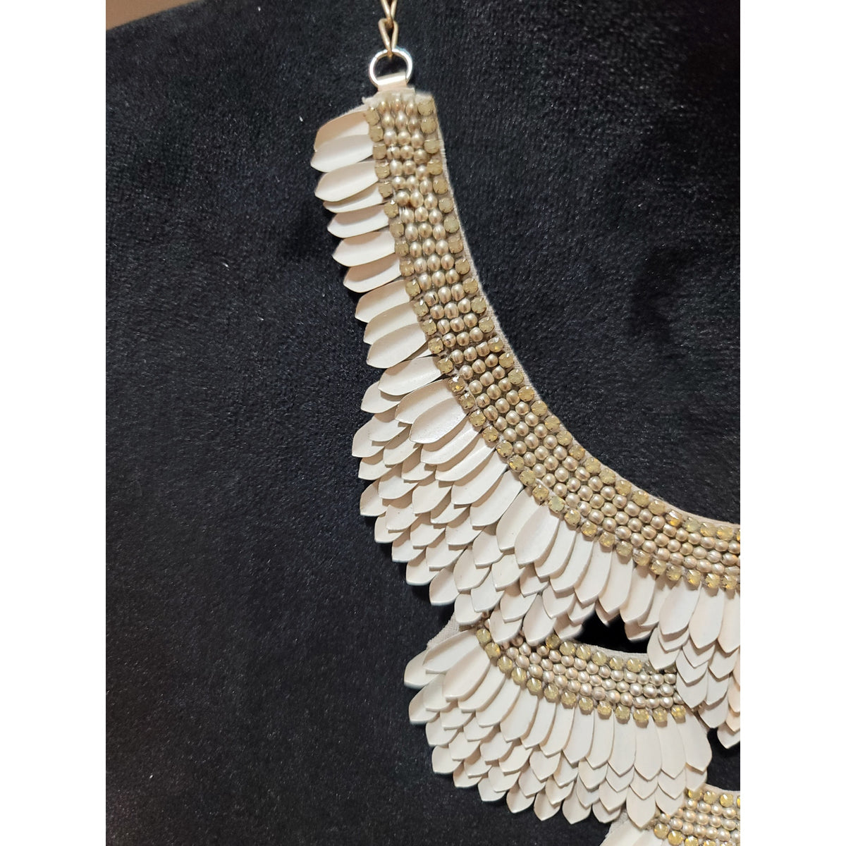 Women's Statement Layered Beaded Feather Design Necklace With Lobster Clasp Lock