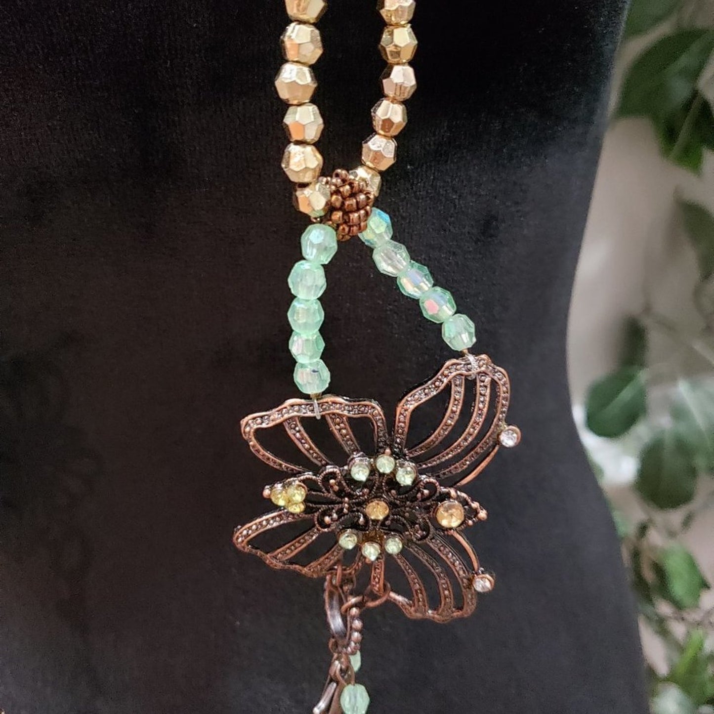 Womens Gold Tone & Blue Beaded Butterfly Statement Fashion Jewellery Necklace