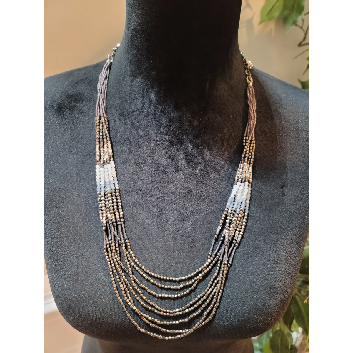 Women's Multi Strand Beaded Necklace With Faceted Beads And Lobster Clasp Design