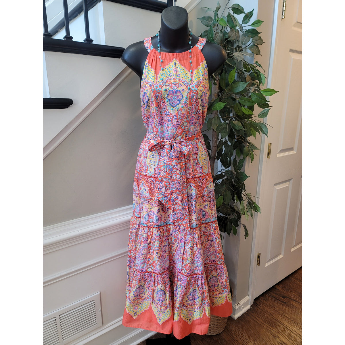 Talbots Maxi Dress Women's Size 4P Multicolor 100% Cotton Sleeveless Floral
