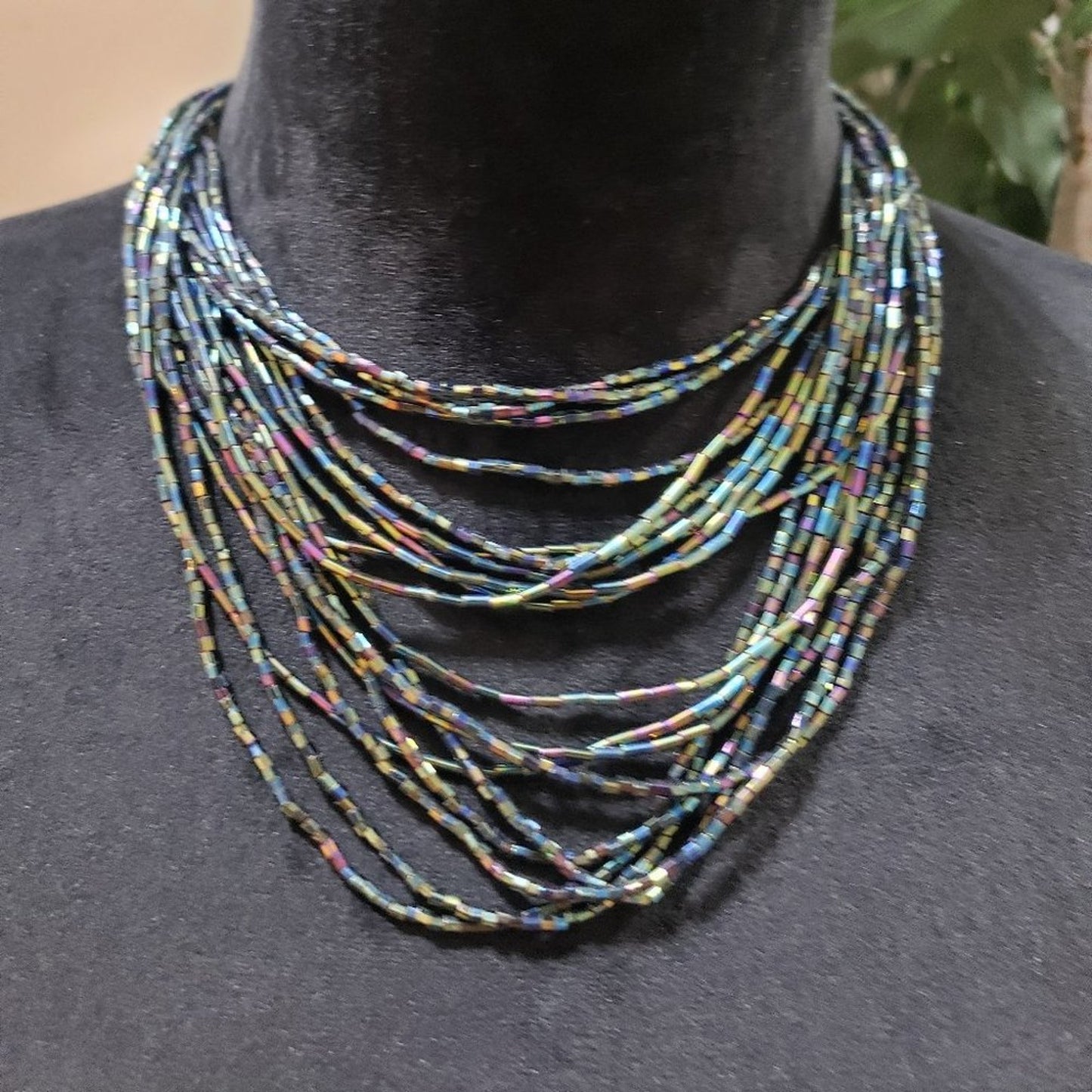 Womens Bohemian Style Multilayered Artificial Glass Beaded Choker Necklace