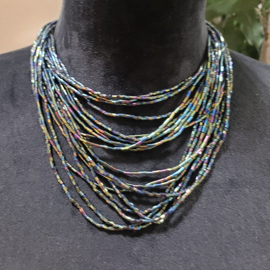 Womens Bohemian Style Multilayered Artificial Glass Beaded Choker Necklace