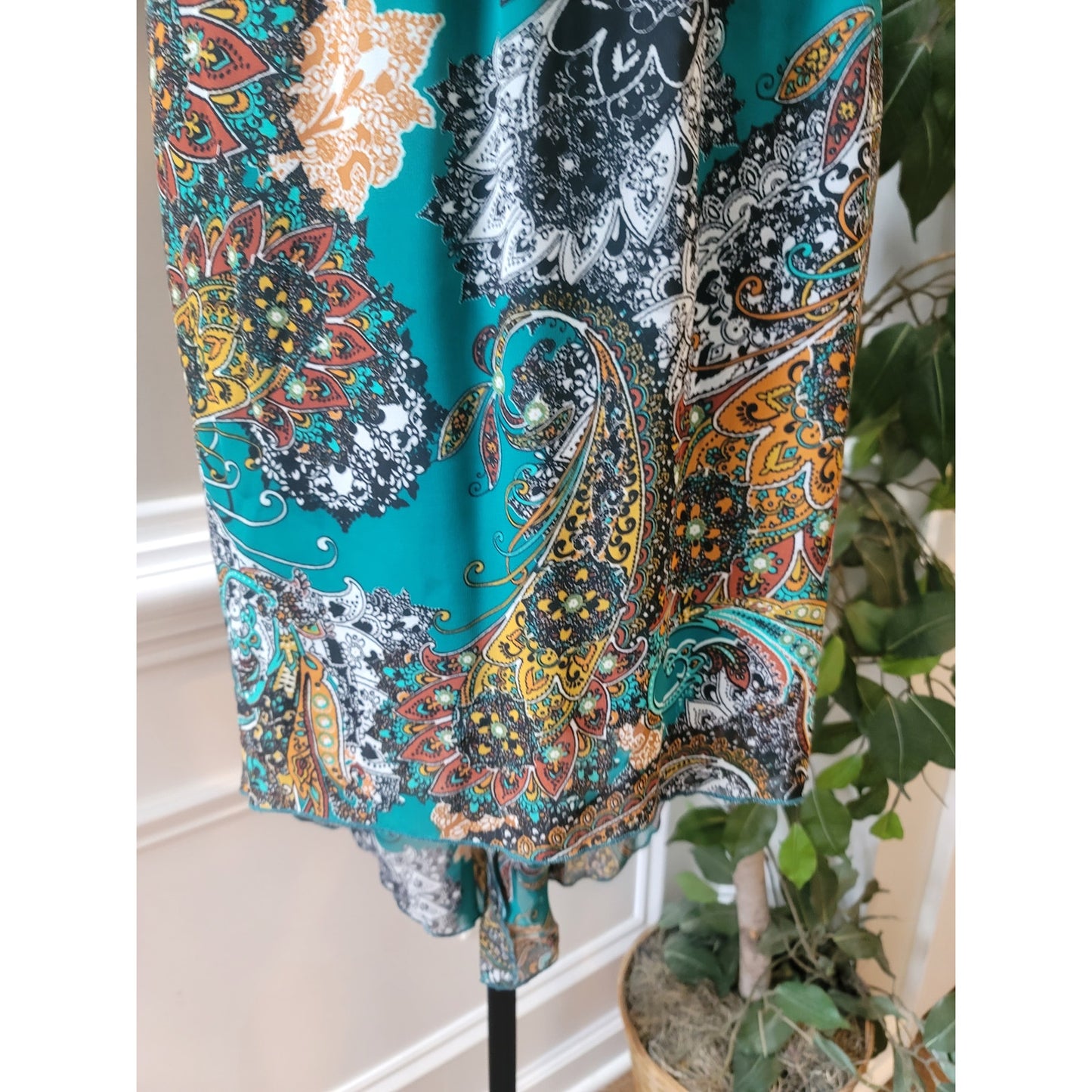 Sweet Storm Dress Womens Medium Teal Multicolor Paisley Boho Casual Lightweight