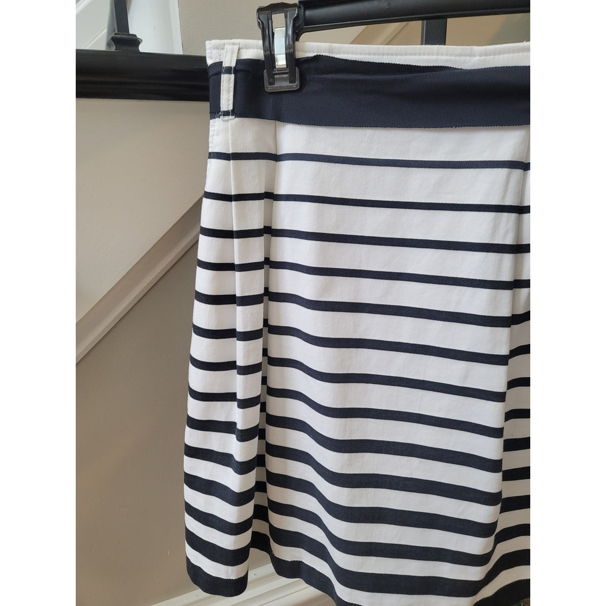 White House Black Market A-Line Skirt White/Black Womens SZ 8 Striped Belted Bow