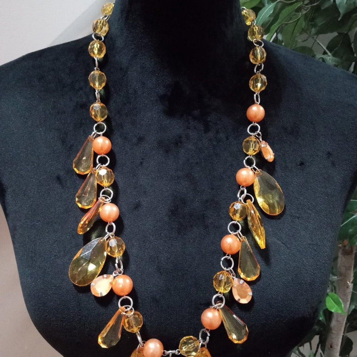 Womens Fashion Rhinestone Chunky Beaded Long Necklace with Lobster Clasp