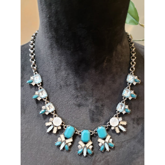 Women's Statement Necklace Blue Crystal Rhinestone Lobster Clasp Bold