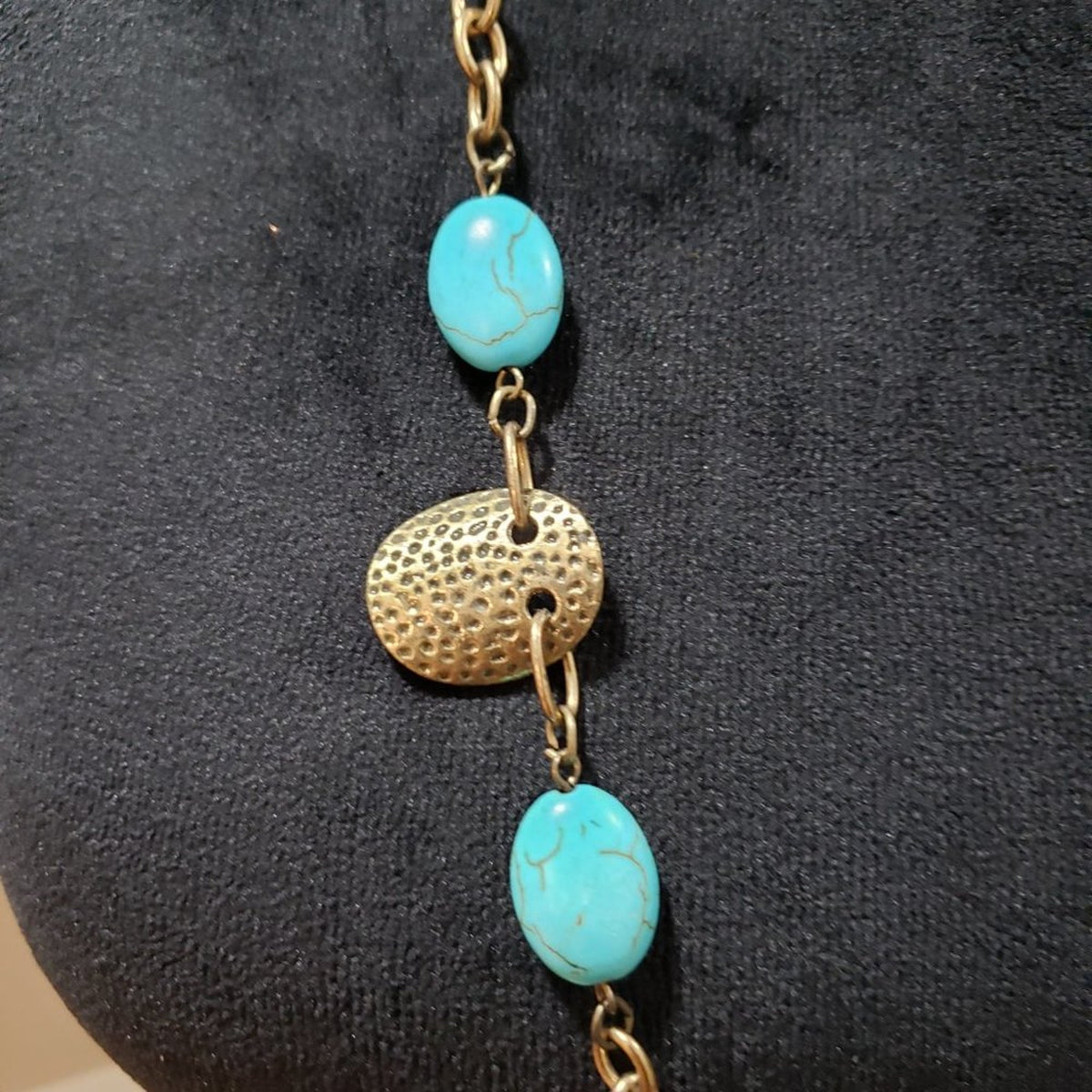 Womens Fashion Gold Chain Turquoise Stones Long Collar Necklace w/ Lobster Clasp