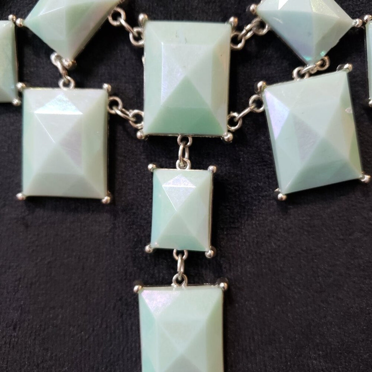 Womens Blue Beaded Silver Tone Chain Necklace Jewelry with Lobster Clasp