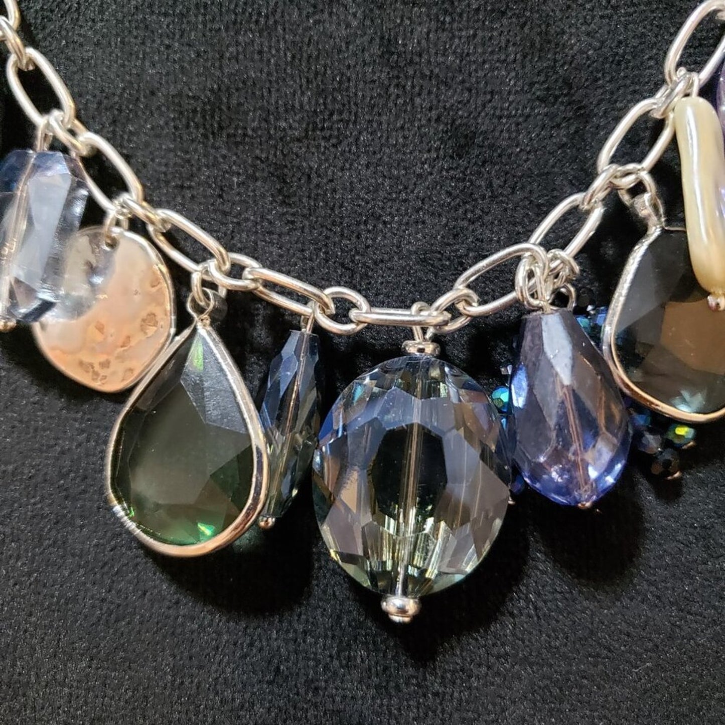 Womens Silver Tone Multi Crystal Beads Teardrop Sparkling Necklace with Lobster