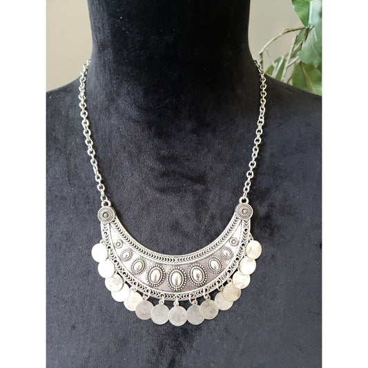 Boho Women's Silver Coin Bib Necklace Statement Adjustable Chain Vintage
