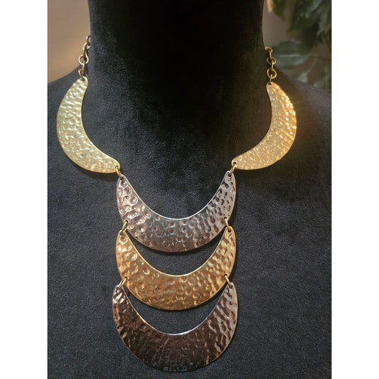 Women's Gold And Silver Tone Hammered Statement Necklace With Lobster Clasp