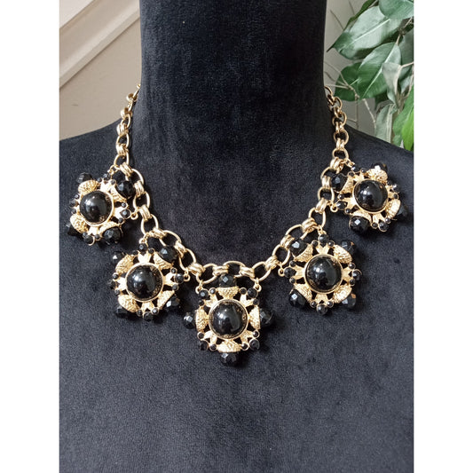 Vintage Gold Tone Floral Statement Bib Necklace Chunky Glam Wedding