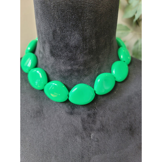Women's Green Beaded Necklace With Silver Lobster Clasp Statement Jewelry