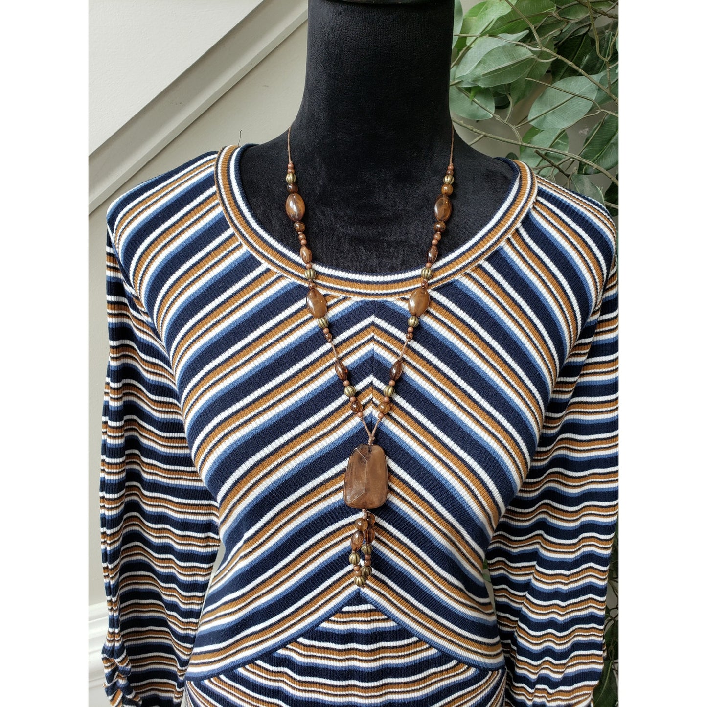 APT. 9 Sheath Dress Womens XL Blue & White Striped Knit Ruched Sleeve Round Neck