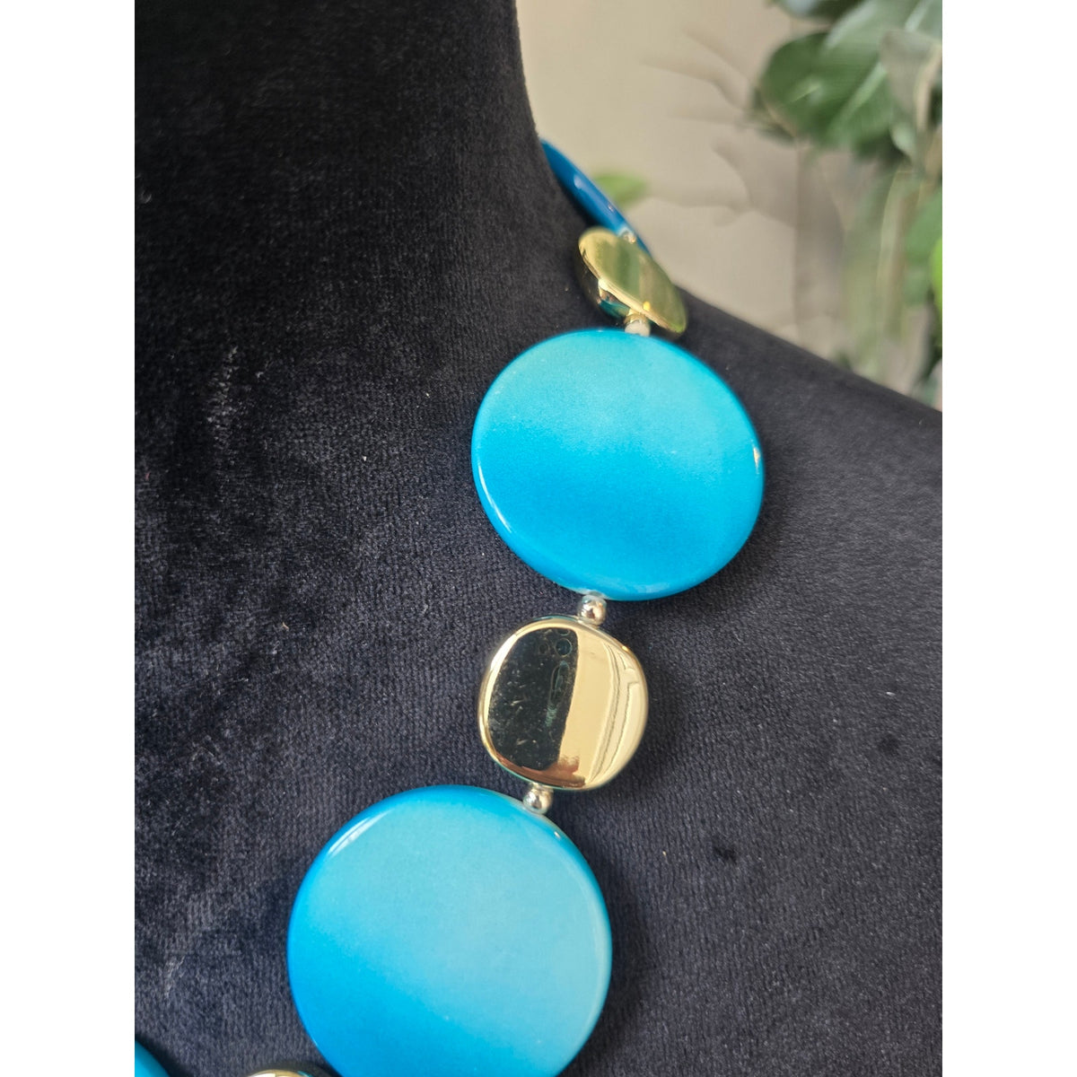 Turquoise Gold Disc Statement Necklace