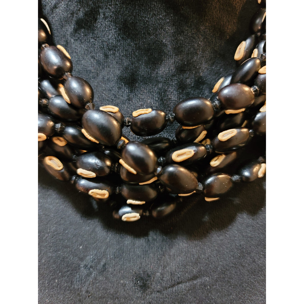 Women's Multi Strand Black Seed Bead Necklace With Loop Button Closure