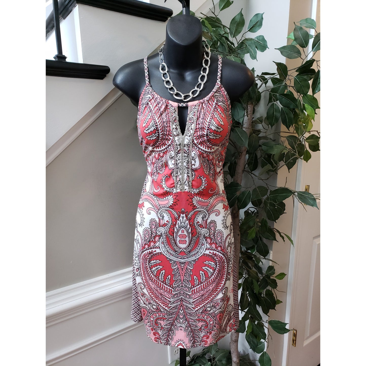 INC International Concepts Sheath Dress Womens PL Multi Paisley Beaded Keyhole