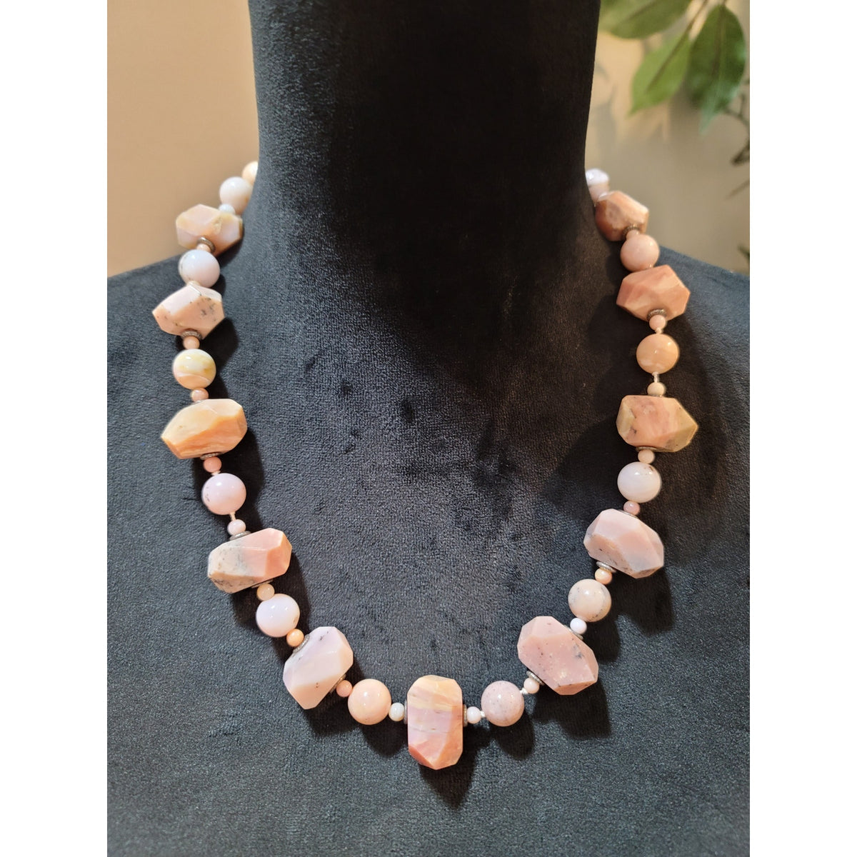 NF .925 Engraved Salmon Colored Beaded Necklace Sterling Silver Lobster Clasp