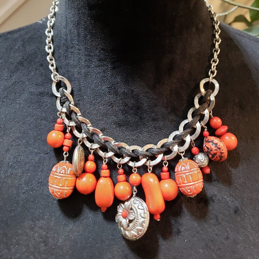 Womens Fashion Orange Beaded Milly Morning Designer Necklace with Lobster Clasp