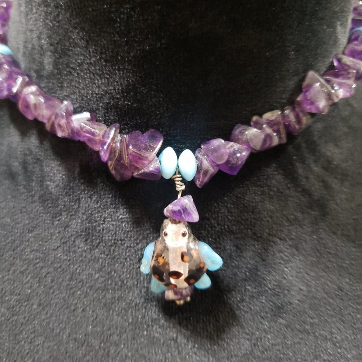 Womens Fashion Purple Color Glass Beads Choker Necklace with Lobster Clasp