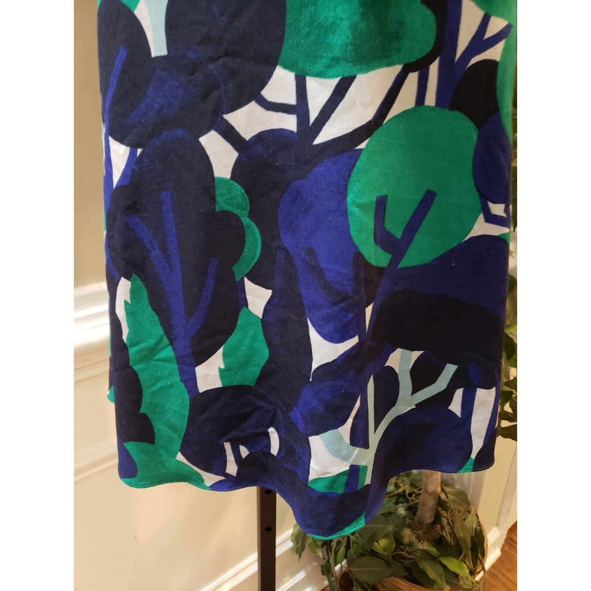 Ann Taylor Womens Blue & Green Polyester V-Neck Sleeveless Knee Length Dress 00P