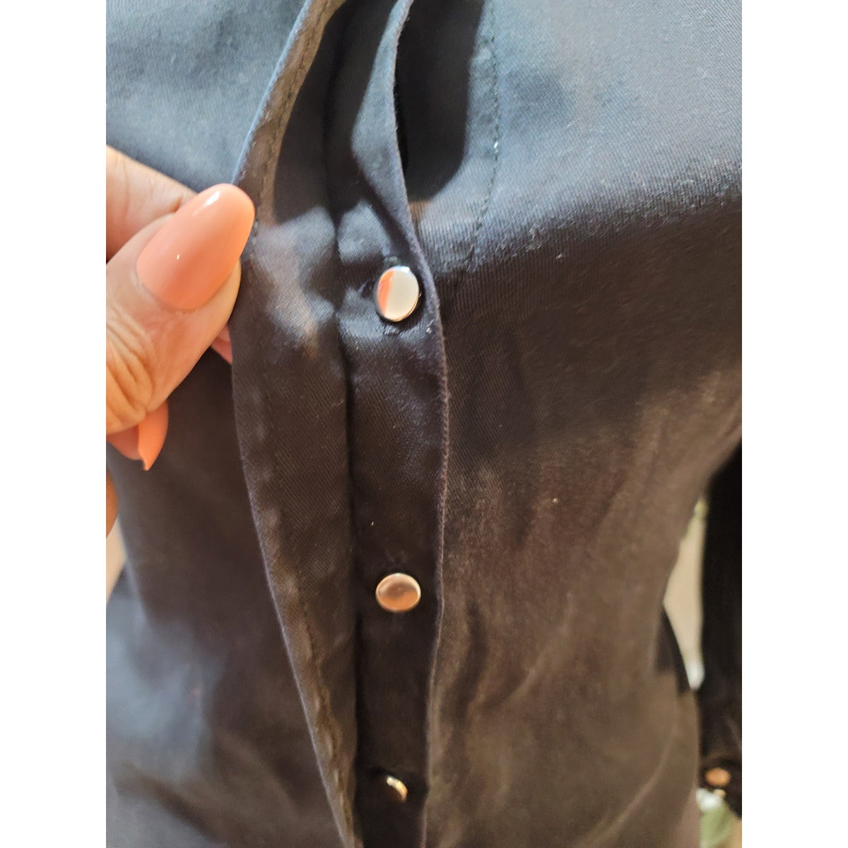 White House Black Market Shirt X-Small Black Band Collar Puff Shoulder Button-Up