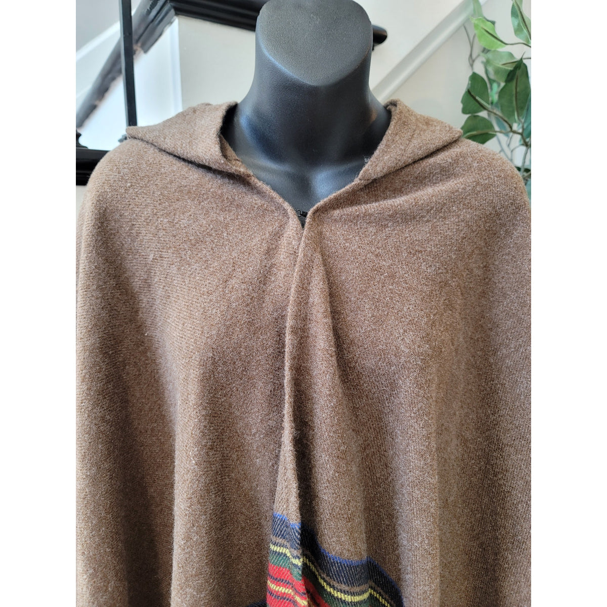 Do Everything in Love Poncho Cape Women's One Size Brown Tartan Plaid Fringe