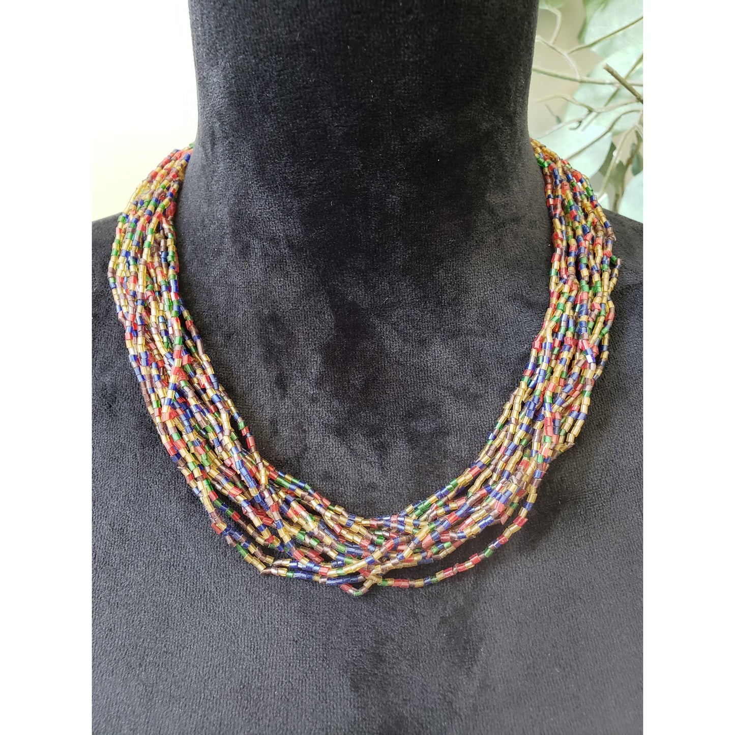 Womens Layered Colorful Tube Glass Beads Charming Statement Necklace Jewelry