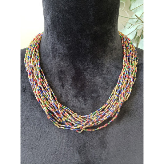 Womens Layered Colorful Tube Glass Beads Charming Statement Necklace Jewelry