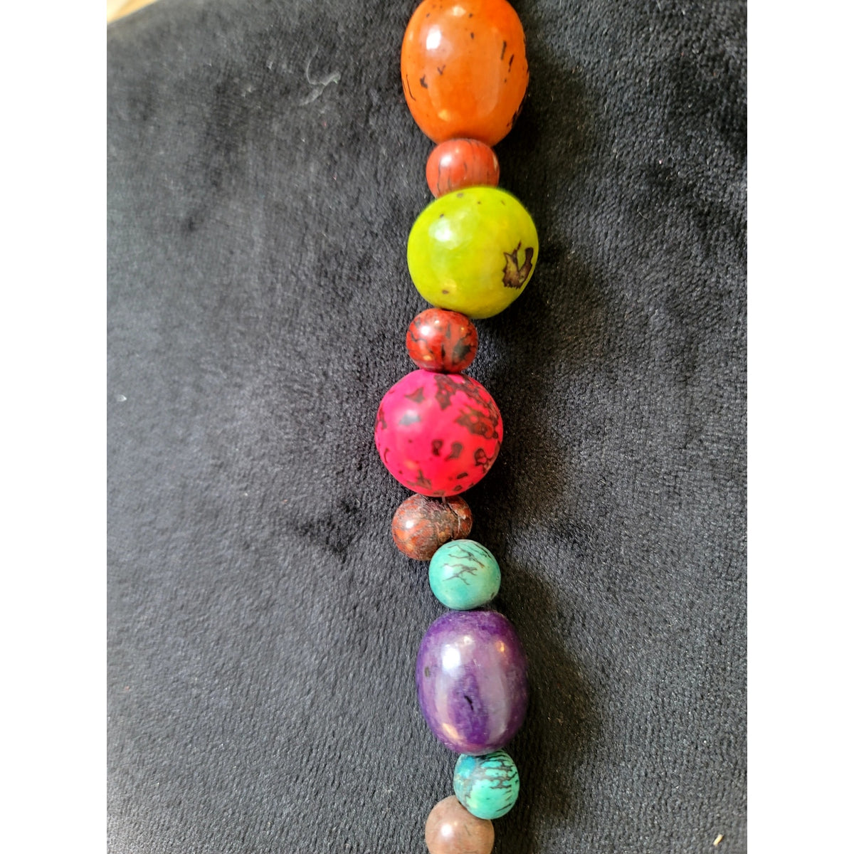 Colorful Multicolor Round Beaded Necklace Wood Resin Boho Statement 24"
