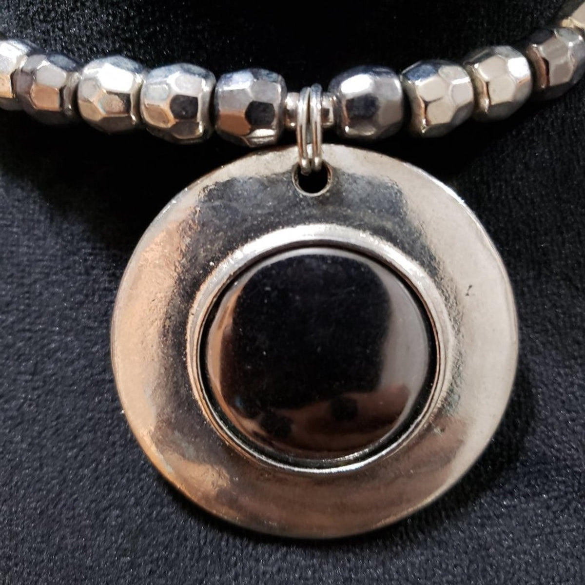 Womens Fashion Silver Round Beads & Big Stone Alloy Base Pendant Collar Necklace