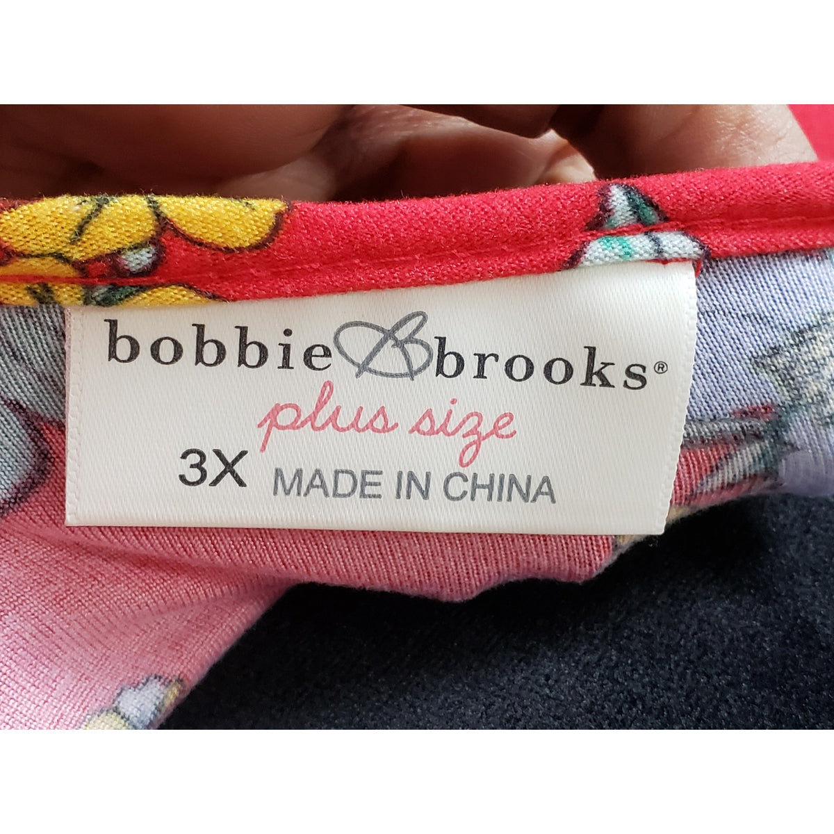 Bobbie Brooks Knee Length Dress Women 3X Red Floral Ruched Long Sleeve V Neck