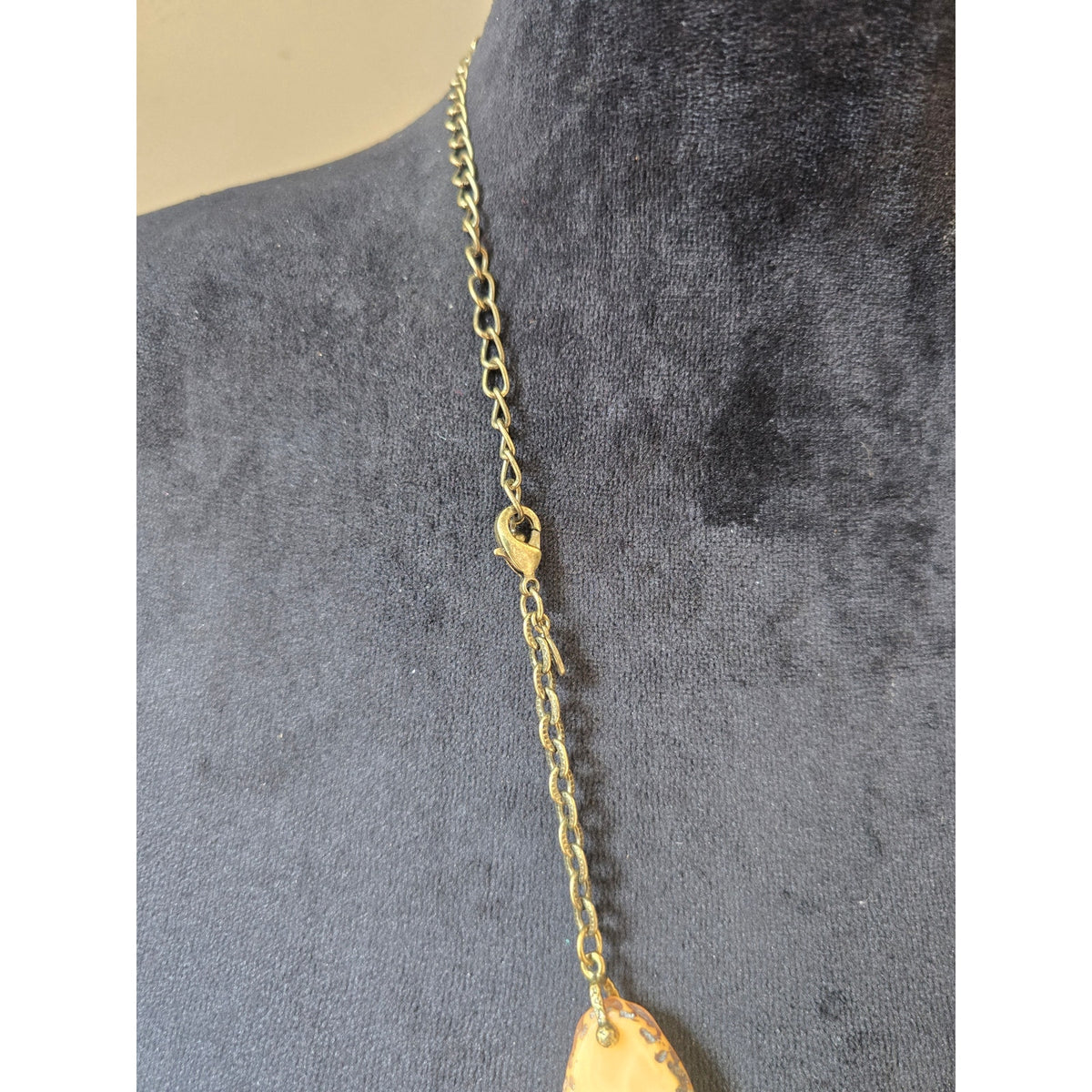 Orange Peach Oval Beaded Long Necklace Gold Tone Boho Station Jewelry