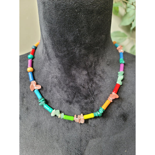Women's Multi-Color Beaded Necklace with Gemstone and Glass Beads