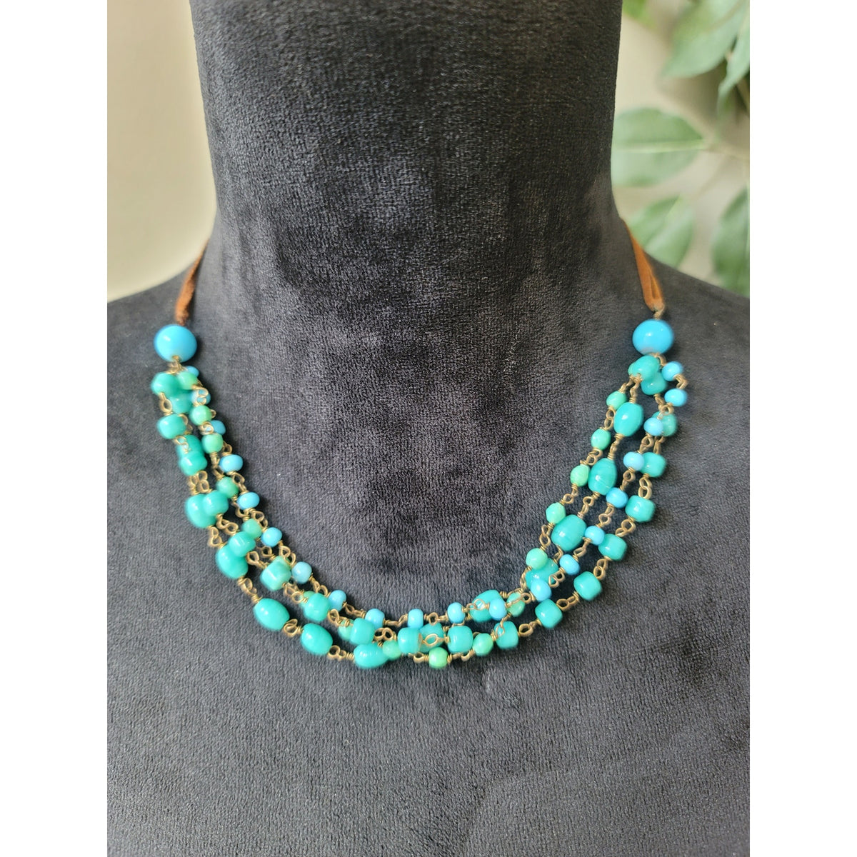 Women's Turquoise Beaded Statement Necklace With Lobster Clasp Closure