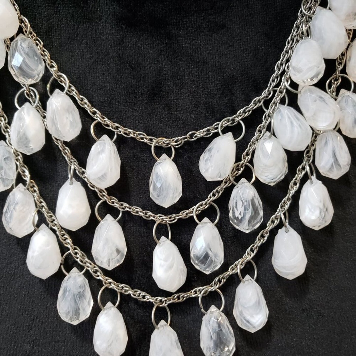 Womens Fashion Clear Crystel Teardrop 3 Layer Chain Necklace with Lobster Clasp